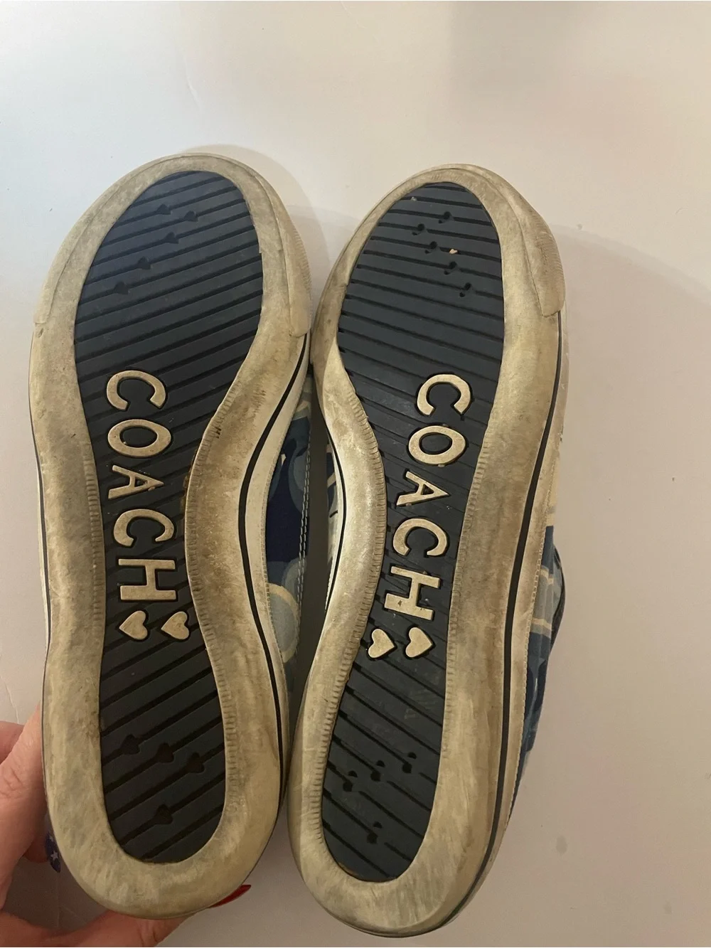 Coach Barrett Shoes Womens 10 Navy Blue Signature C Pattern Sneaker Slip On